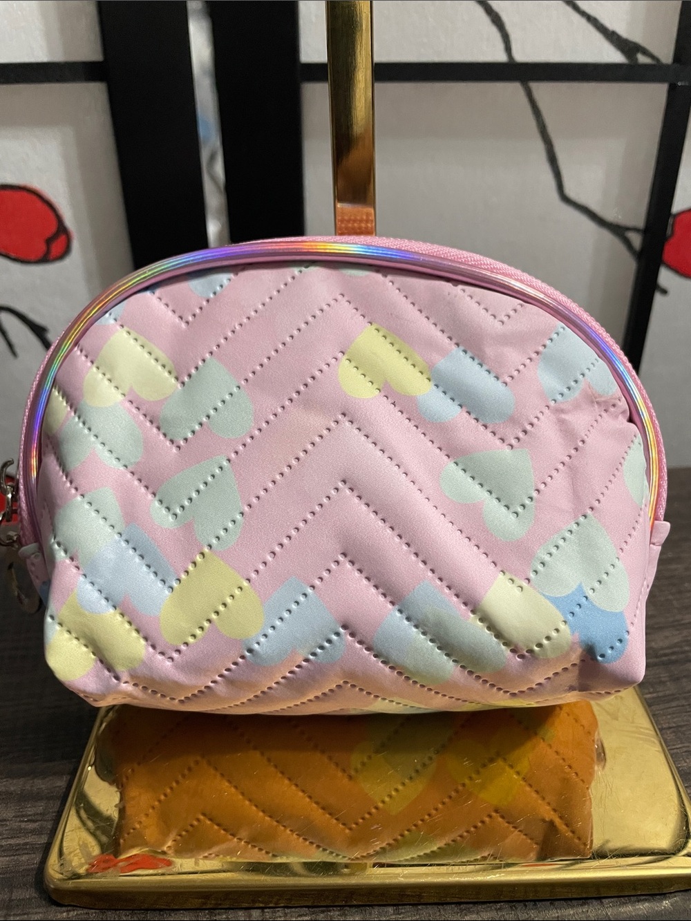 Pink Heart Print Cosmetic Pouch - Picture 2 of 6